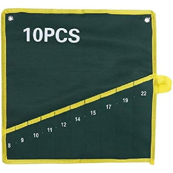 Pockets Spanner for Tool Roll, 1Pc 6/8/10/12/14/25 Pockets Spanner Wrench Tool Roll Up Storage Bag Green(10PCS)