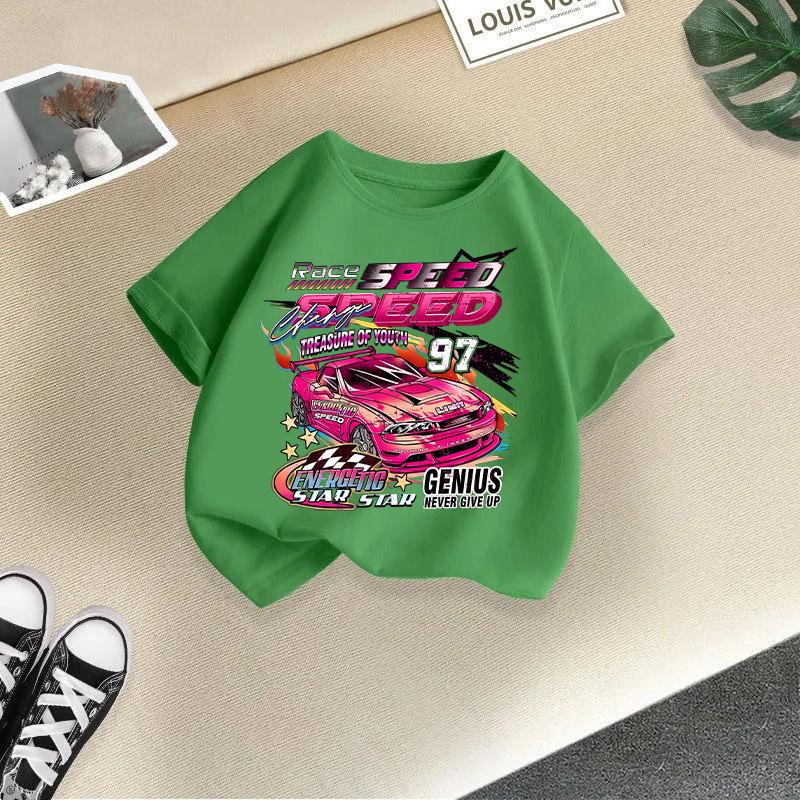 Children T-shirt Car Printed Kids 100% Cotton Tops 2-13Y O-Neck Short-sleeve T-shirt