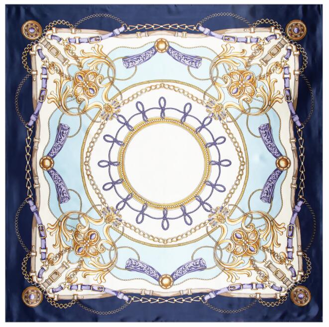 90*90cm Luxury Brand Women Silk Scarfs Belt And Chain Square Scarves Spring Summer Shawls For Ladies