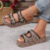 Retro Flower Embroirdery Platform Slippers for Women 2025 Summer Double Buckle Thick Sole Sandals Woman Anti Slip Beach Slides