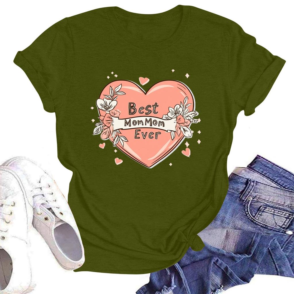 Women's Casual Loose Printed T-shirt Round Neck Pullover Short Sleeved Top