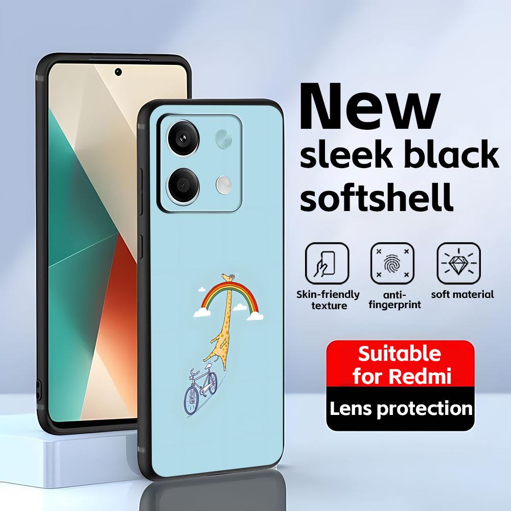 Милый жираф Чехол для телефона Для Redmi Note 14 13 12 11 Pro Plus S 5G 14C A3 Мягкий черный чехол для телефона