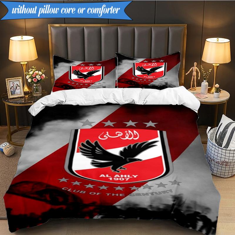 3PCS Ahly Football club Printed Soft Bedding Set,Including 1pc Duvet Cover And 2pcs Pillowcases Perfect for Bedroom, Dormitory, Fan gift