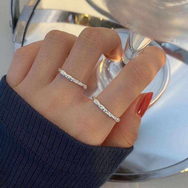 S925 Sterling Silver Vegetarian Ring Sugar Paper Ring Women's Simple Commuter Cold Wind ins Irregularly Folded Tin Tissue Open Ring
