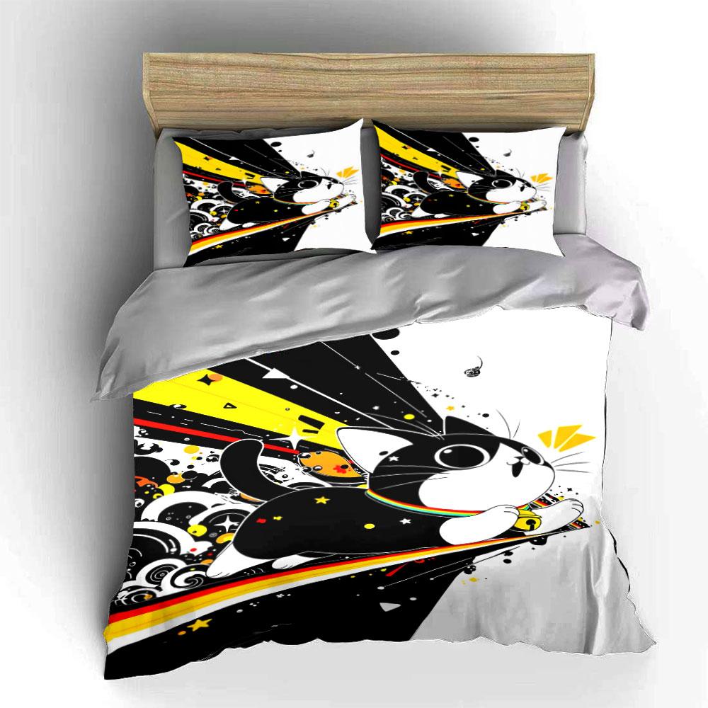 Black-and-white cat design. Bedding sets Duvet cover sets Duvet covers Pillowcases(1*Duvet Cover 2*Pillowcases without duvet insert)