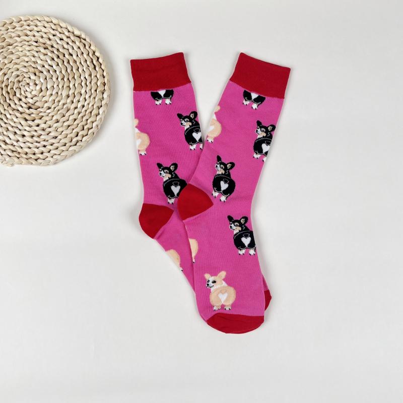 1 пара носков средней длины с рисунком милой собаки-корги, модные унисекс, подходят для всех сезонов для повседневных уличных видов спорта