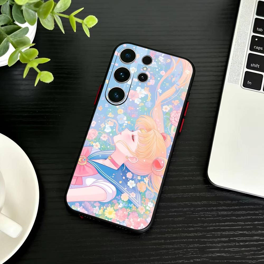 Cartoon E-Sailor M-Moons Phone Case For Samsung S26,S25,S24,S23,S22,S21,S20,Ultra,Plus,FE Black Soft Cover