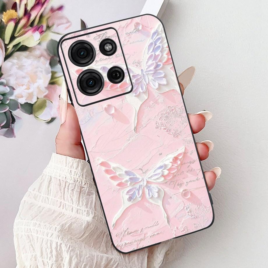 For Motorola G05 G15 Power G35 G55 G75 E15 Phone Case Back Cover Girly Fashion Flower Butterfly Paintong Soft TPU Bumper Fundas