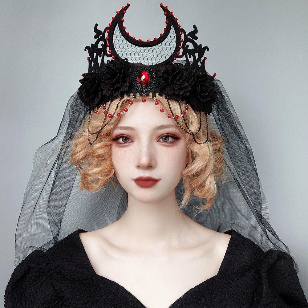 Black Veil Thorns Rose Crown Flower Spider Hat Sweet Gothic Hair Clip Girls