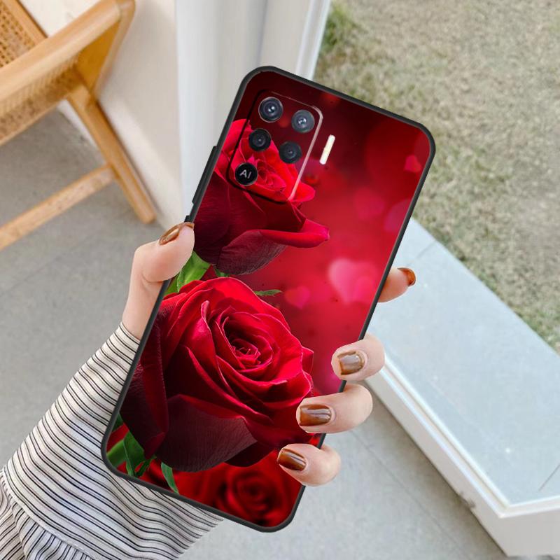 Bright Red Roses Flowers Case For Oppo A94 A74 A54 A80 A60 A40 A18 A38 A58 A78 A98 A96 A76 A16 A15 A17 A57 A77 A5 Pro