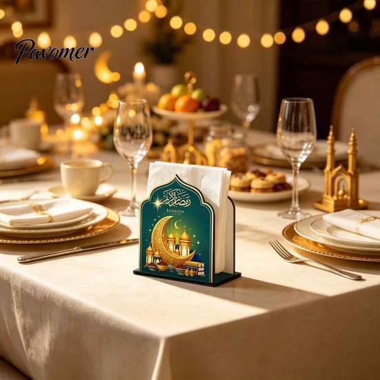 Festival Table Accessories Wooden Napkin Holder, Ramadan-themed Paper Towel Dispenser, Crescent Mosque Elegant Pattern Holder Decorative Tissue