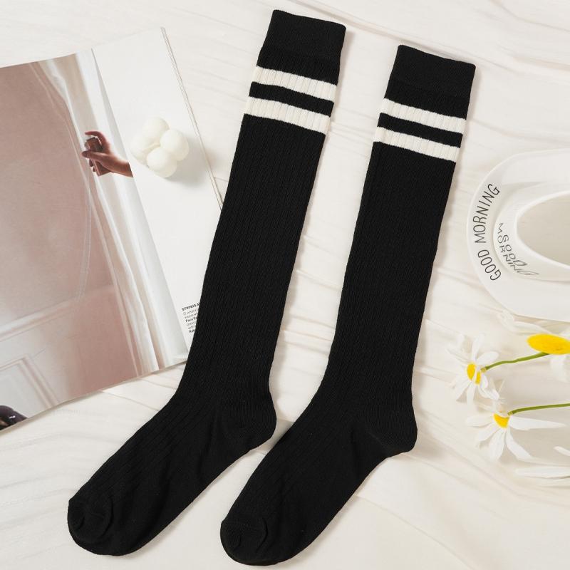 Хлопковые носки из телячьей кожи для женщин, средние носки, модные женские полосатые чулки в стиле колледжа