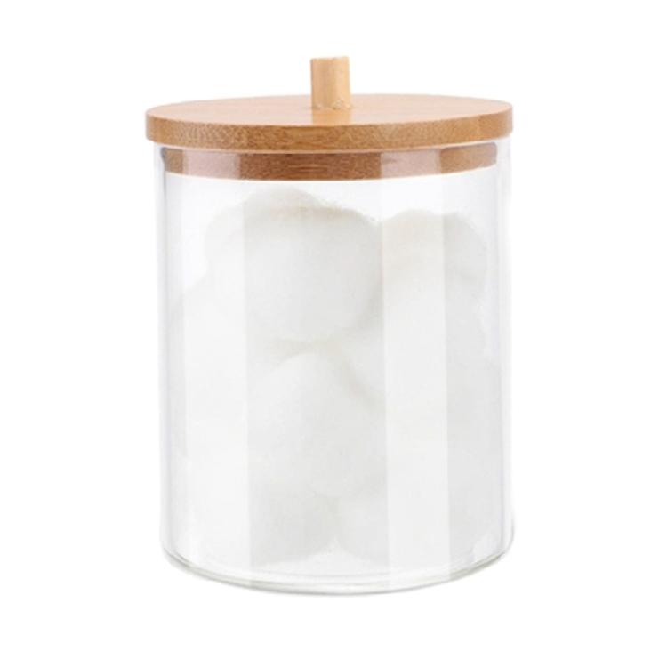 Qtip Holder Dispenser with Bamboo Lid Cotton Ball Pads Swabs Holder Jar Bathroom