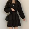 Корейские элегантные женские готические черные платья с длинным рукавом и квадратным воротником, милое винтажное платье мини-длины с высокой талией