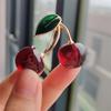 Fashion Crystal Dark Red Cherry Brooches For Women Clothing Cute Alloy Crystal Fruit Enamel Pins Party Jewelry Gifts
