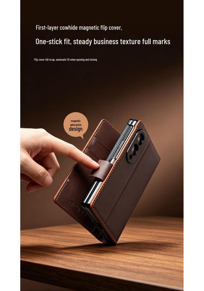 Оригинальный кожаный магнитный защитный чехол Qiali для Samsung Z Fold8 - Полное покрытие с подставкой, книжка