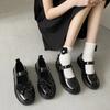 Japanese Style StudentSweetbow Black Flat Shoes Round Toe Shallow Sole One-Character Buckle Low Heel Mary Jane Shoes