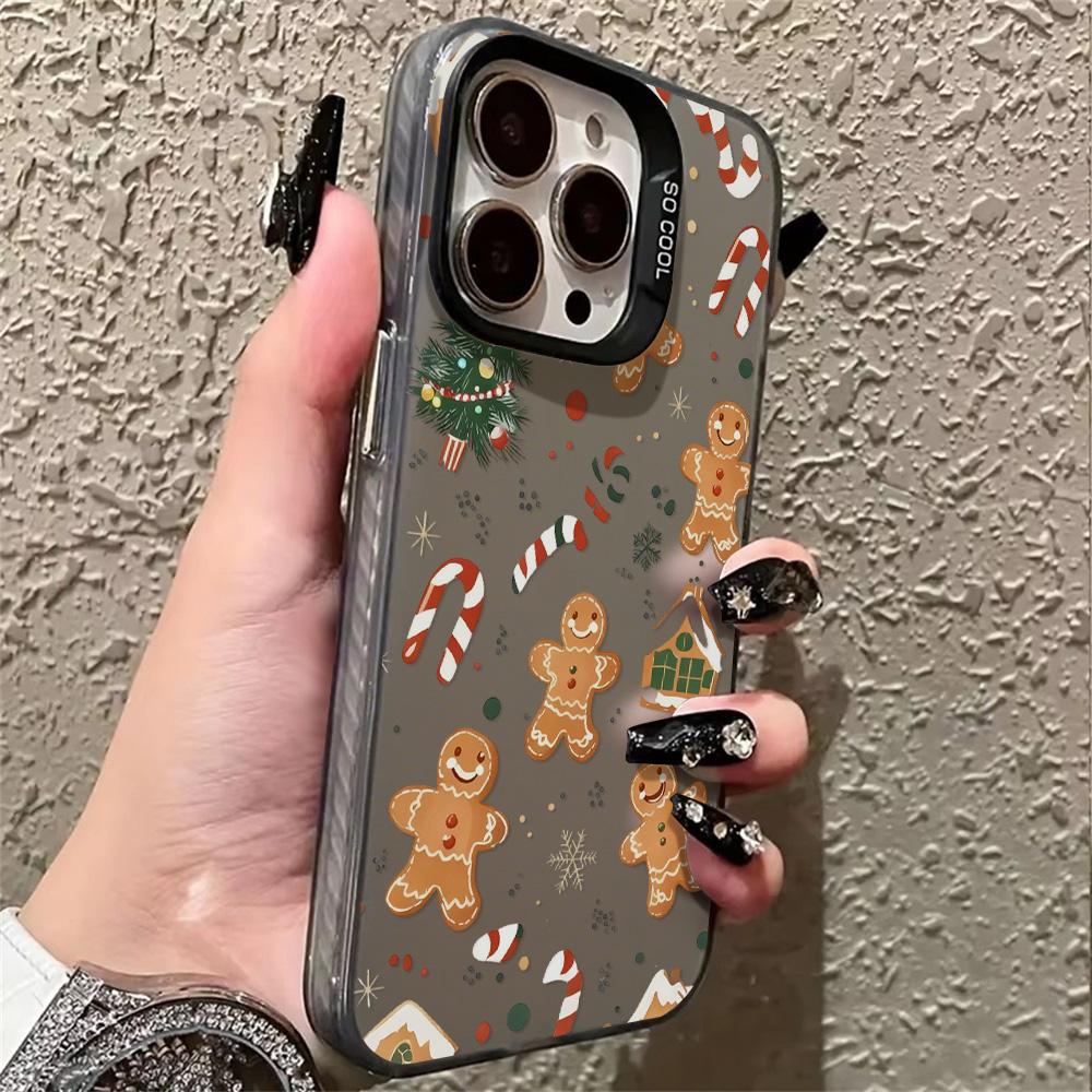 Милый пряничный человечек Рождественский чехол для телефона для iPhone 17 16 13 12 11 14 15 Pro Max Роскошный гальванический серебряный противоударный чехол