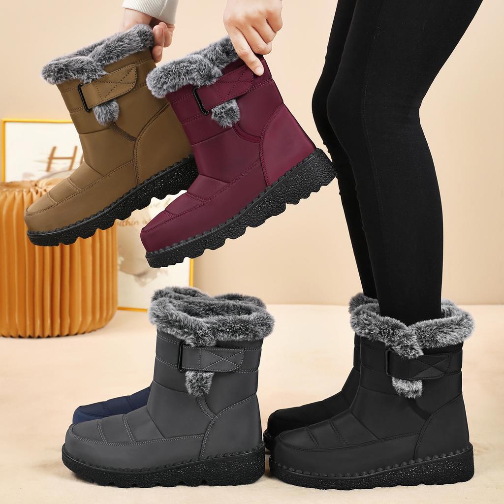 Snow Boots for Women In Winter Plus Size Women's Boots Polyurethane and Plush Thick Cotton Boots High Cut Thick Soled Cotton Shoes