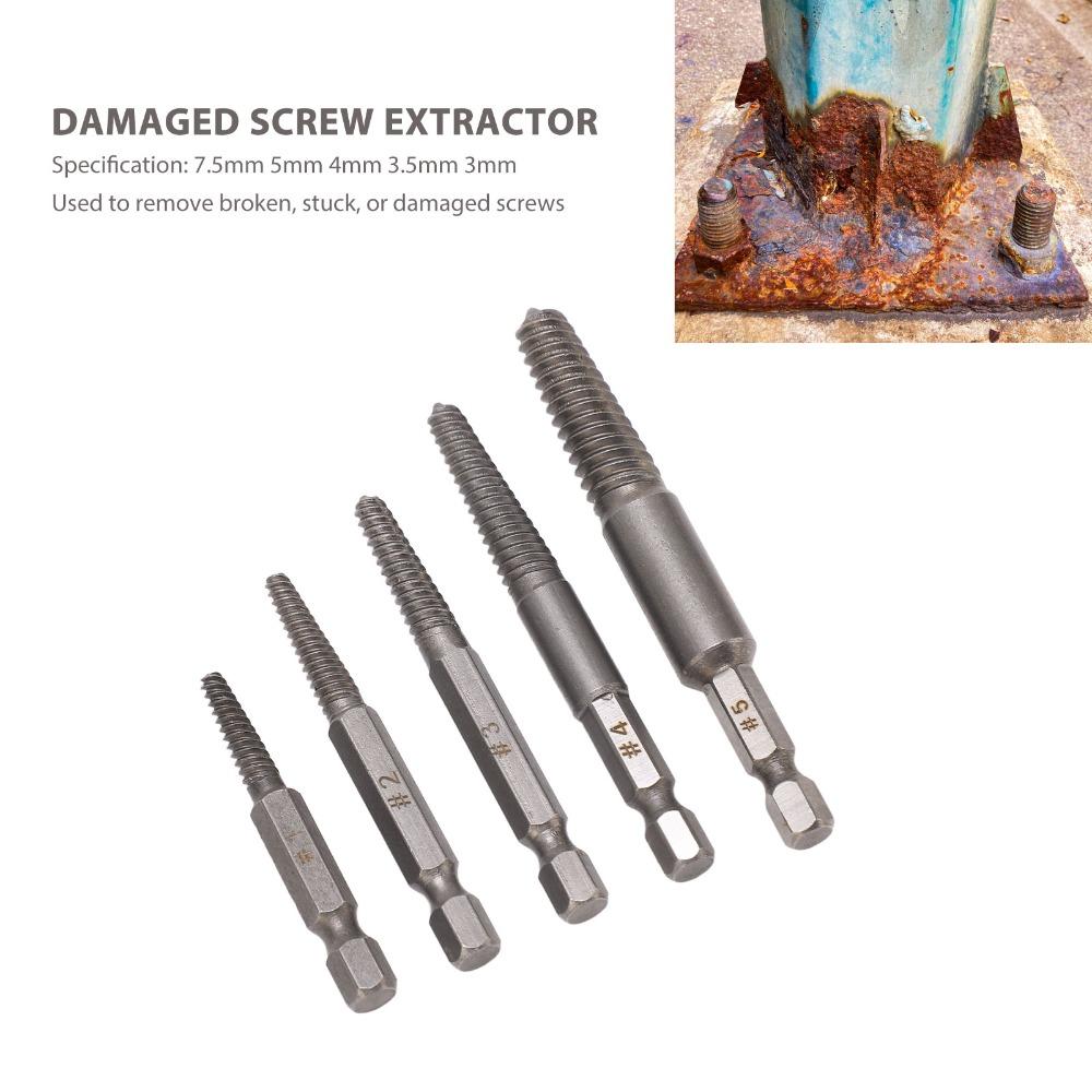 5PCS Chrome-Moly Alloy Steel Damaged Screw Extractors Bolt Extractor Tool For Stripped Screws