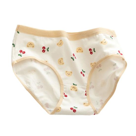 Japanese Style Teenage Girls Panties Cute Bear Pattern Green Cotton Crotch Briefs Mid-rise Cartoon Student Underpants