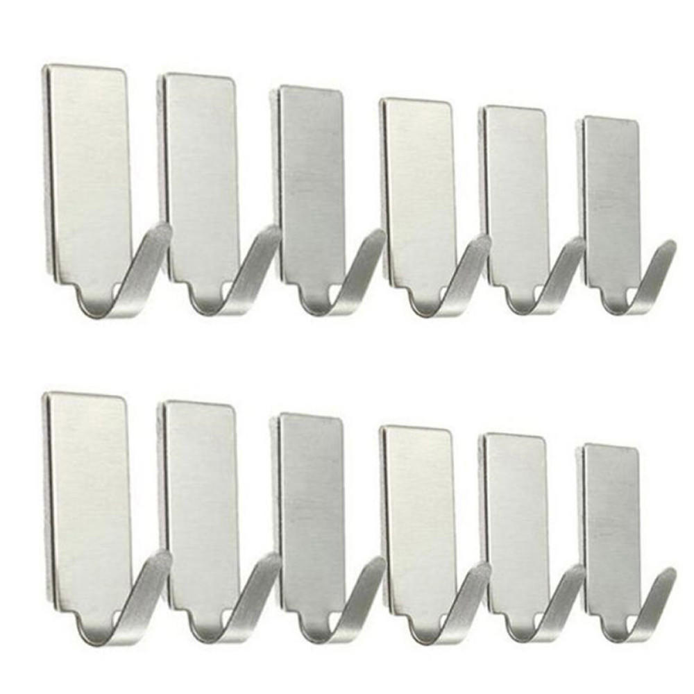 12PCS Self Adhesive Home Kitchen Wall Door Stainless Steel Holder Hook Hanger