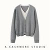 Cashmere Patchwork Two-Tone V-Neck Cardigan - Women's Long Sleeve Autumn/Winter Sweater