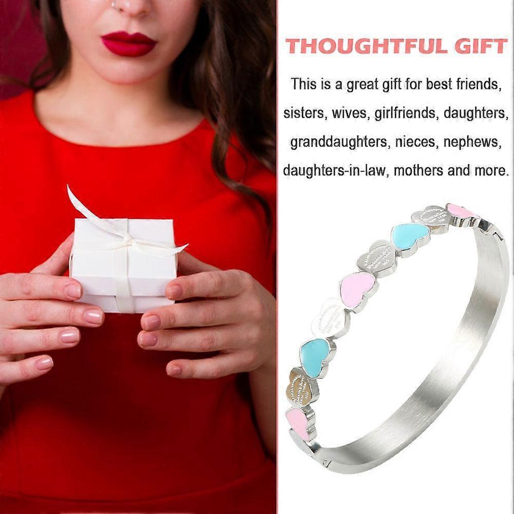 Cute Love Heart Titanium Steel Bracelet Lucky Cuff Bangles Women Girls