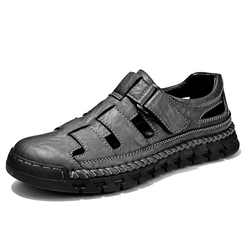Fashion Outdoor Quick Dry Male Sandals Hand-stitching Men's Summer Shoes New Casual Leather Beach Flats Anti-collision Toe Roma Sandals