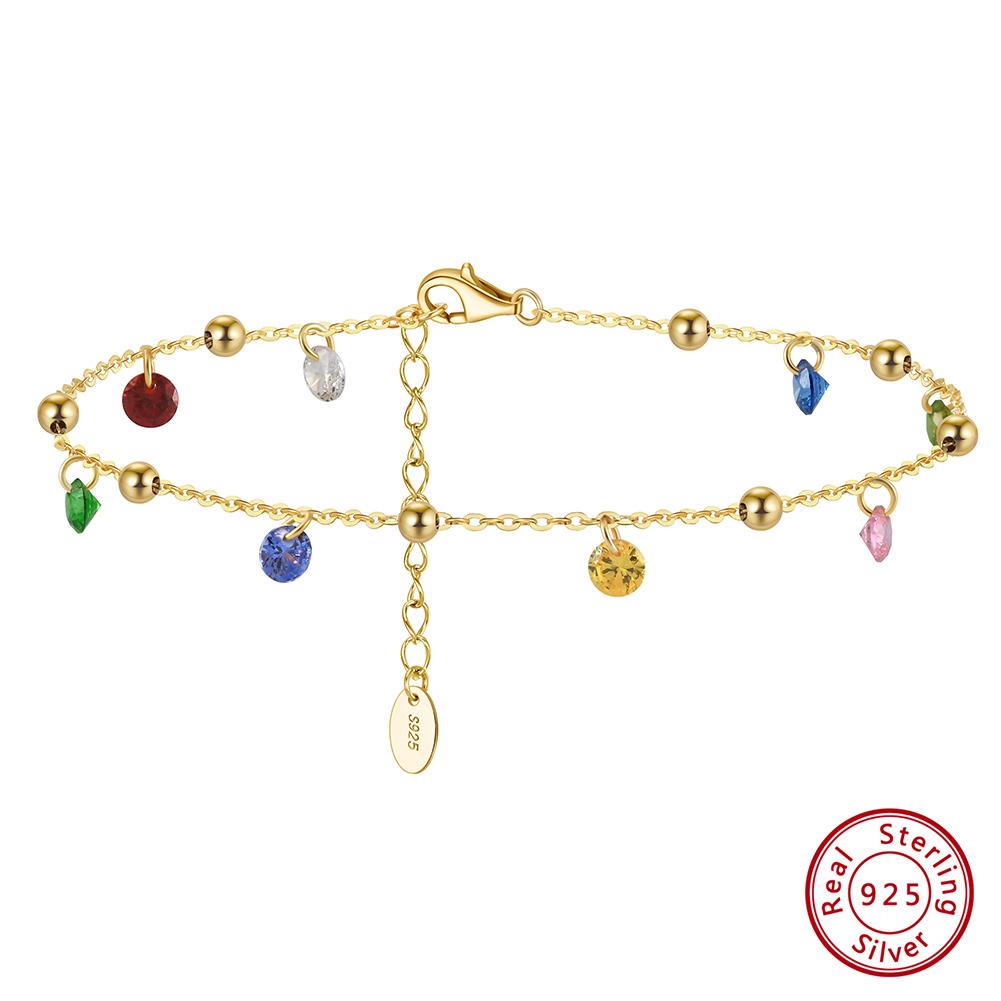 ORSA JEWELS Новый летний пляжный браслет на щиколотку Модный 925 пробы Серебряная кабельная цепочка Разноцветный 4A Цирконий Браслет на щиколотку для женщин ювелирное изделие SA93