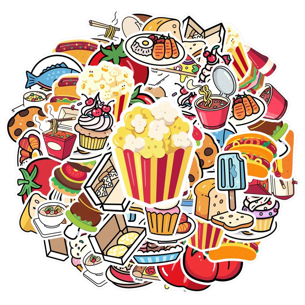 35pcs-50pcs Playful Snacks Stickers Cartoon Food Funny Stickers Stickers For DIY Phone Laptop Scrapbook Bike Guitar DIY