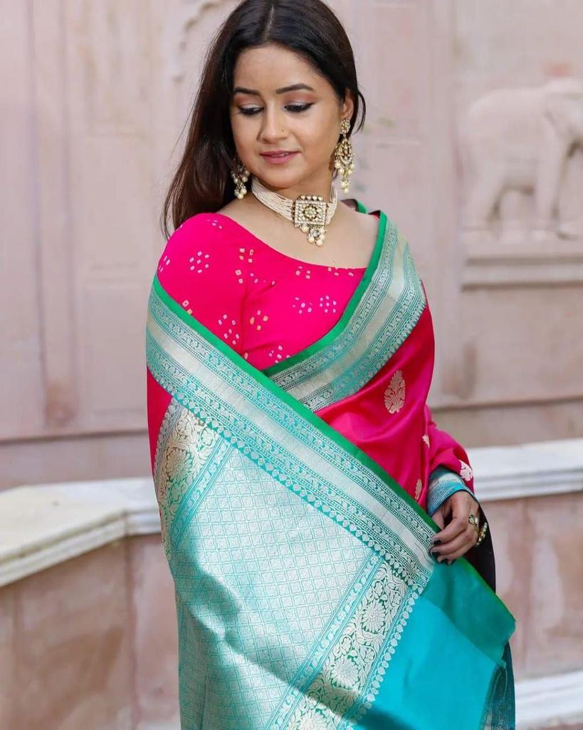 Индийское традиционное мягкое шелковое сари личи с жаккардовым плетением