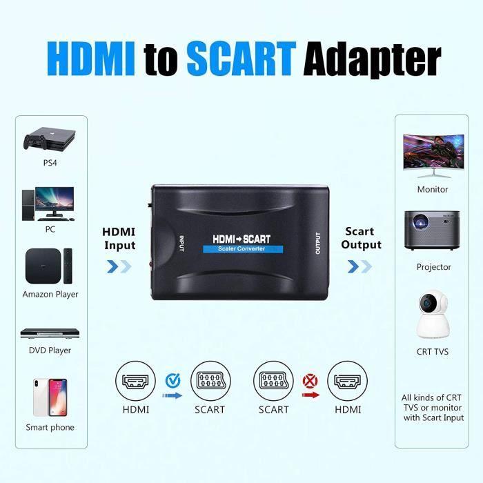 HDMI Peritel, Adaptateur HDMI Peritel 1080P, NTSC PAL à CVBS HDMI 1.3 HDMI Adaptateur, HD Audio Vidéo HDMI Scart pour Sky HD Bl A128