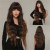 Long Hair Gradient Brown Wig Women Water Ripple Curly Hair Straight Bangs Fluffy Natural