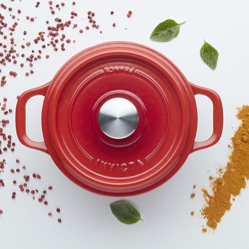 Invicta 22cm Cast Iron Enamel Round Casserole, Induction Compatible, Made In France, Ruby Red, PUV402220