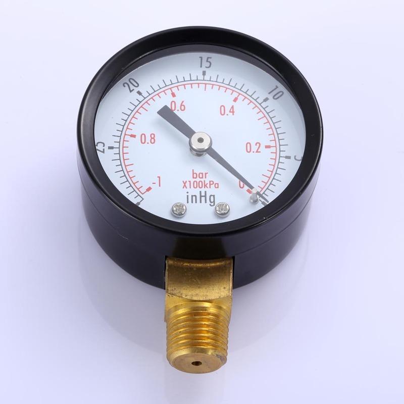 50mm Face Double Scale Pressure Gauge 1/4inch NPT Lower Mount 0~-30nhg 0~-1Bar Vacuum Manometer for Air Water Fuel Liquids