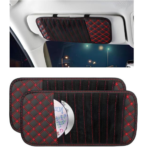 2PCS Car CD Visor Storage Cases, Sun Visor Organizer Disc Holder with 10 DVD Storage Sleeves, Vehicle Sunshade Anti-Scratch Leather CD Case Wallet