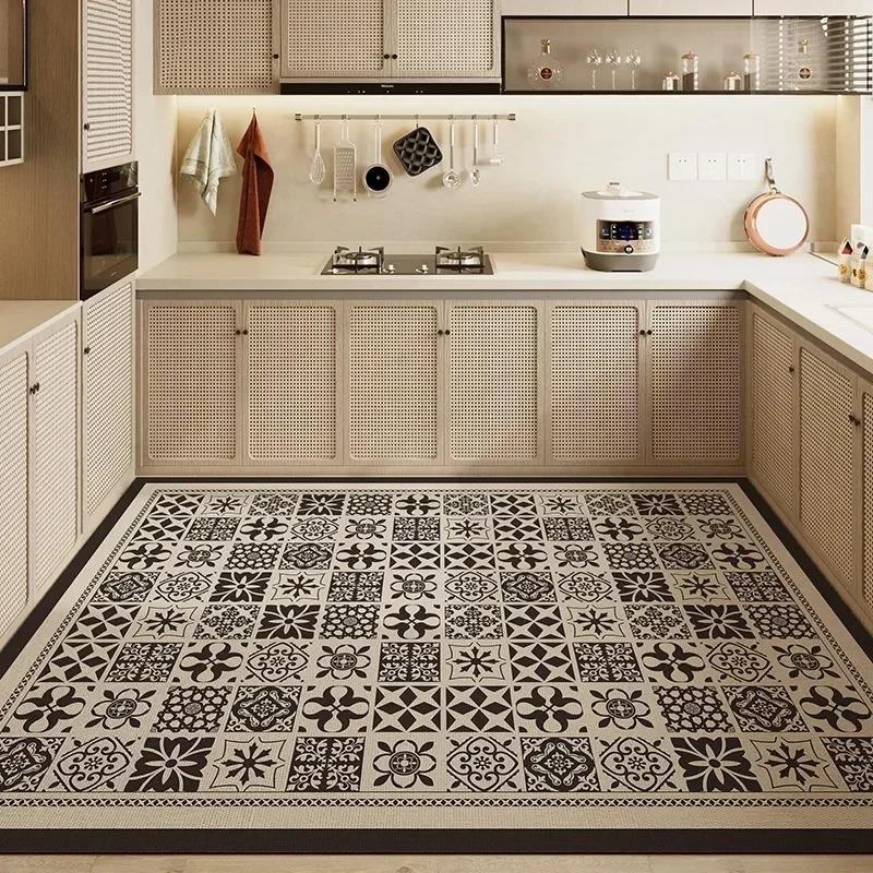 Коврик для кухни ПВХ коврик большого размера водонепроницаемые нескользящие ковры кожаные антимасляные коврики для ног ретро домашний декор ковер