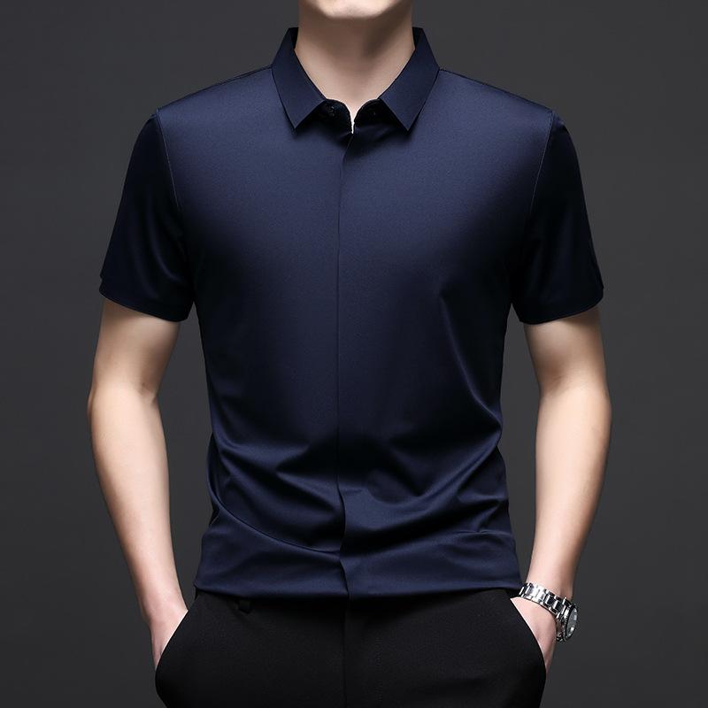 Ics Silk Мужская рубашка с коротким рукавом Деловой кэжуал Стрейч Однотонная Для коммерческих дел Повседневный топ