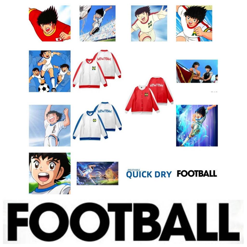 Captain Tsubasa Atom Hutton Football Soccer Jacket Sweatshirt Button Hoodies Jersey Japan Cartoon Animation Print Quick Dry Vintage Long Sleeve