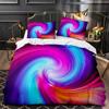 Girls Rainbow Wave Duvet Cover, Adults Trippy Iridescent Curved Fluid Tie Dye Pattern Abstract Art Bedding Set Queen Full Size
