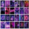50pcs Purple Neon Images Wall Kit Dorm Decor For Teens Girls Wall Art Posters