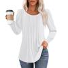 Long Sleeve Shirts For Women Tops Dressy Casual Blouses Pleated Scooped Neck Tunic Tops