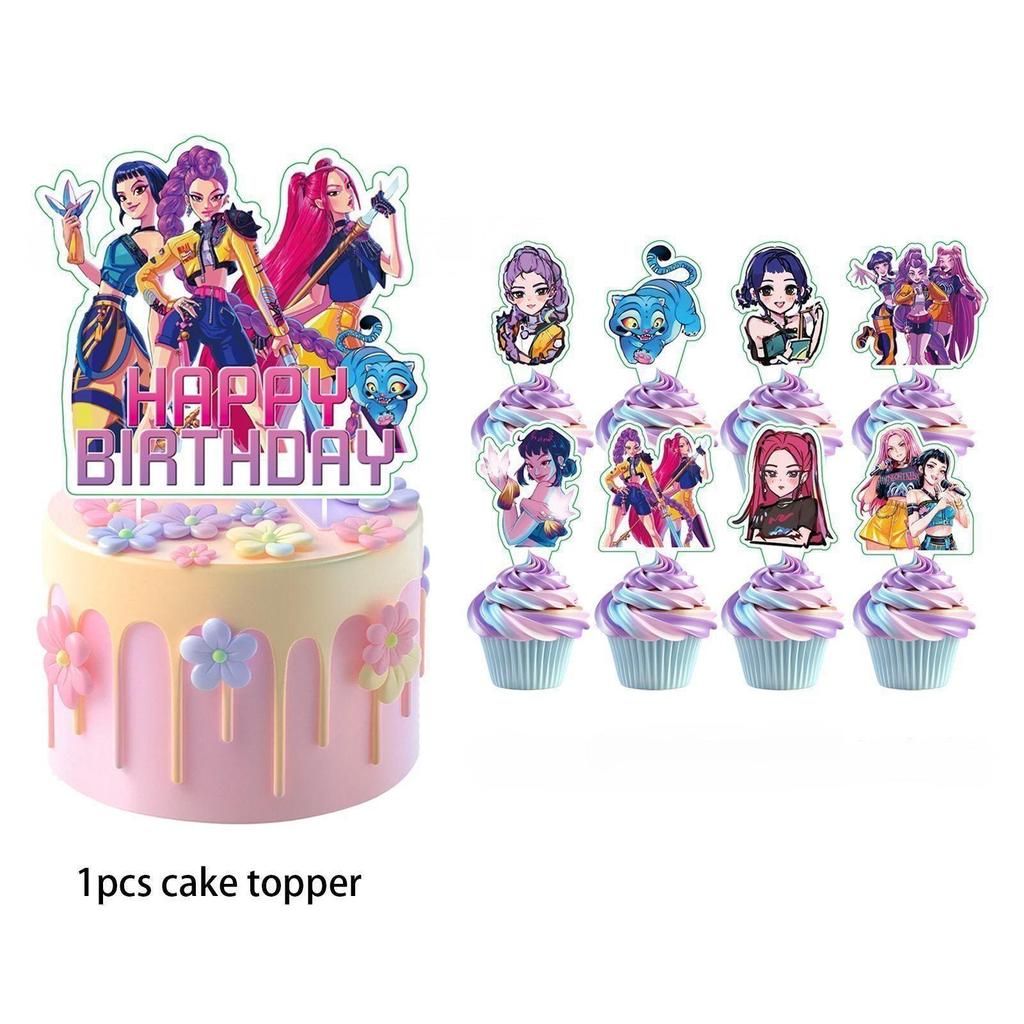 25pcs K-POP Demon Hunters Birthday Party Cake Decor Set Large & Small Toppers Wrappers and Picks for Kids Party Supplies