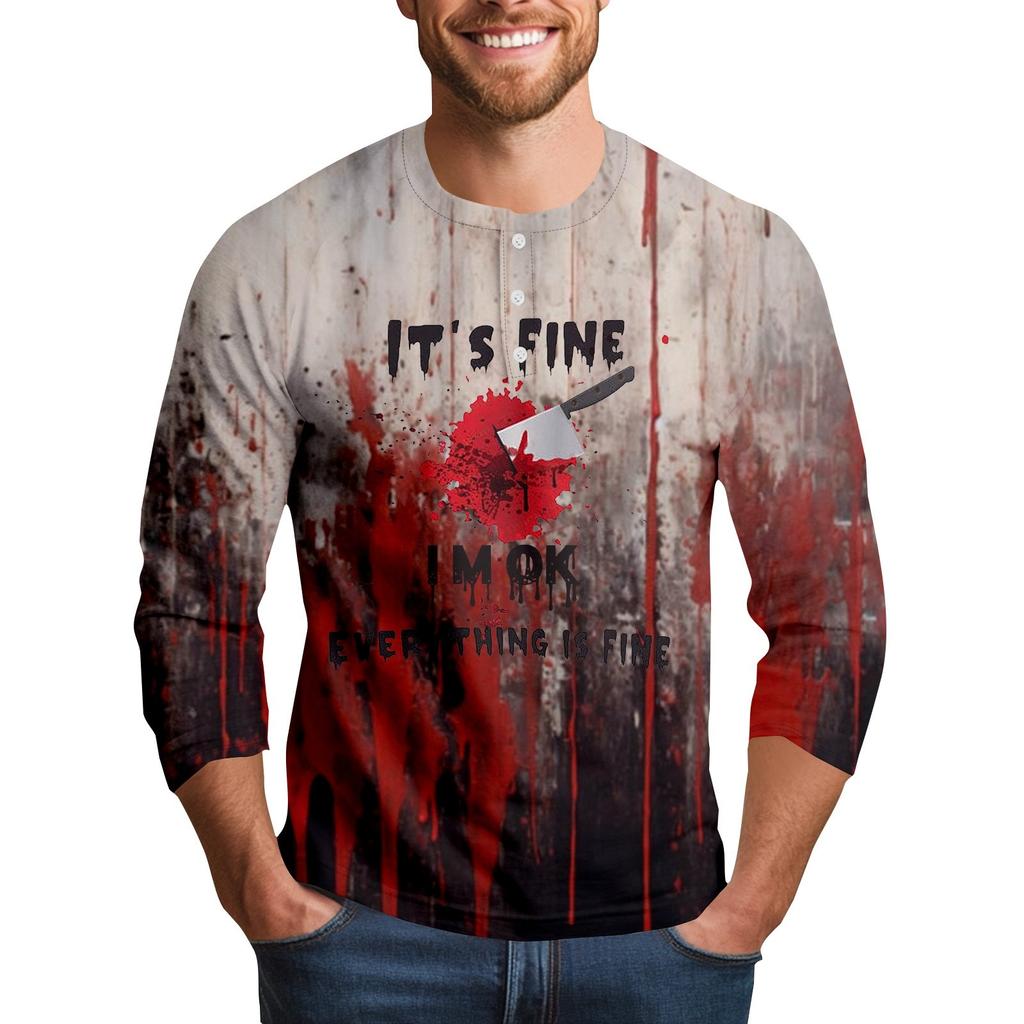 Men's Halloween Print Raglan Dralan Three-quarter Sleeve Casual Top