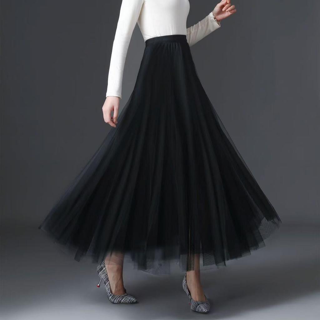 Women's 720° High Waist Pleated A-line Skirt - Mid-length, Mesh, Versatile for Dance or Casual Wear