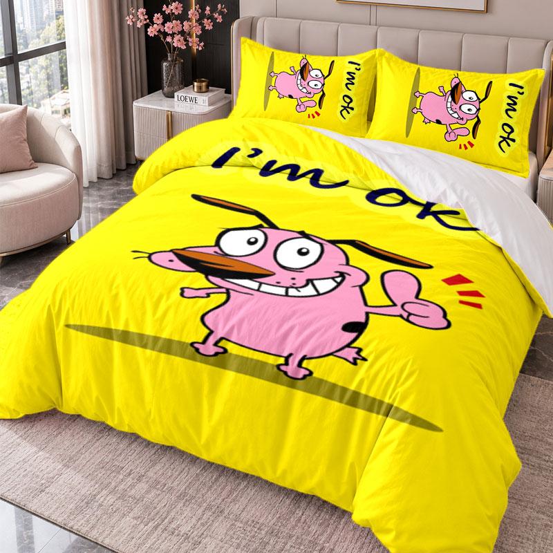 Courage the Cowardly Dog 3Pcs Bedding Set Duvet Cover With Two Pillowcases For Bedroom Home Decoration