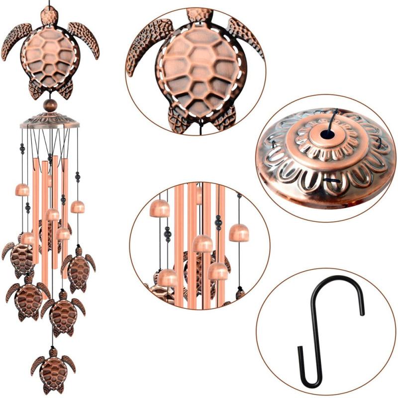 Горячие, латунные морские черепахи, колокольчики с S-крючком, украшения для патио на открытом воздухе, красивый домашний декор