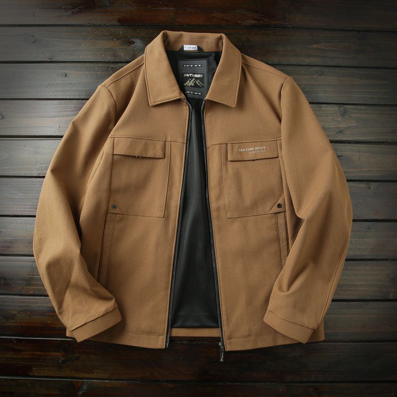 Lightweight Workwear, Classic and Comfortable! Men's Short Casual Zip-Up Jacket with a Turn-Down Collar, Autumn Outerwear