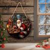 Retro Festive Home Decor Christmas Wooden Round Hanging Sign Santa Claus Highland Cow Winter Theme Rustic Wall Door Decor Farmhouse Holiday Welcome